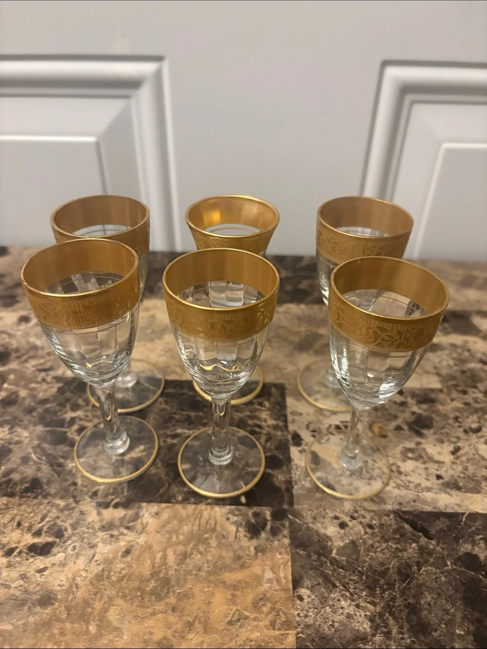 Vintage Elegant Gold-Trimmed Crystal Liqueur Glasses - Set of 6